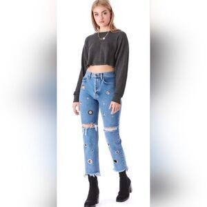 Carmar Women's Distressed High Rise Stretch Metal Grommets Raw Hem Jeans 29 EUC